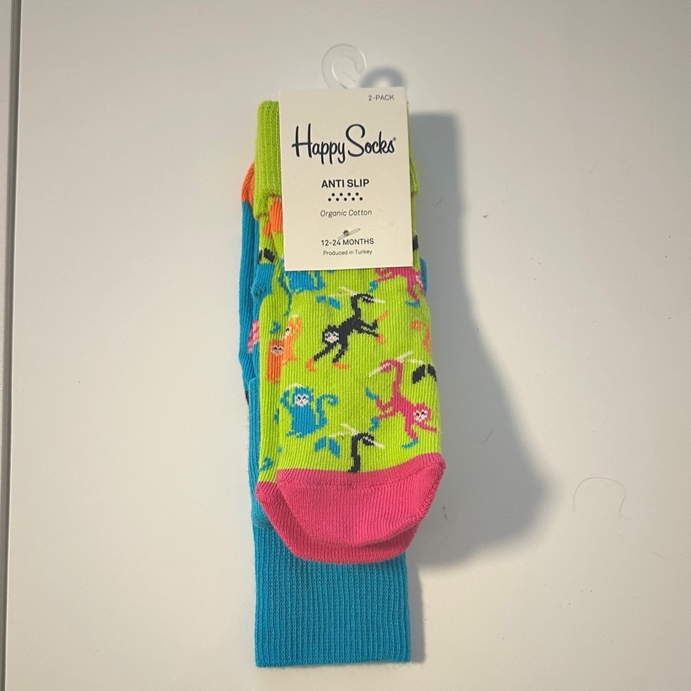 Happy Socks non slip Vibrant Green and Pink Crew Socks